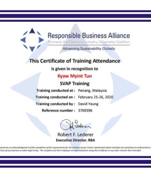 RBA TRAINING CERTIFICATE AND TEST CERTIFICATES
